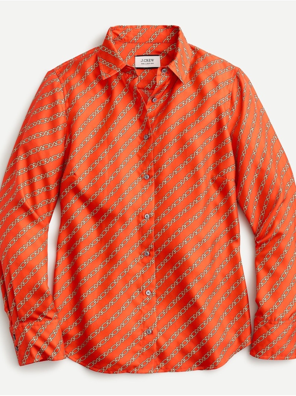 J. Crew Women's Orange Diagonal Chain-Print Button-Down Shirt